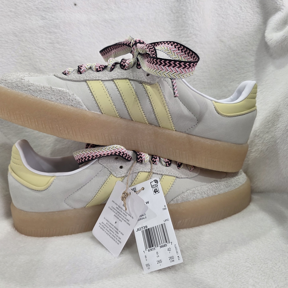 Adidas Womens Pale Yellow & White Suede Platform Sneakers
